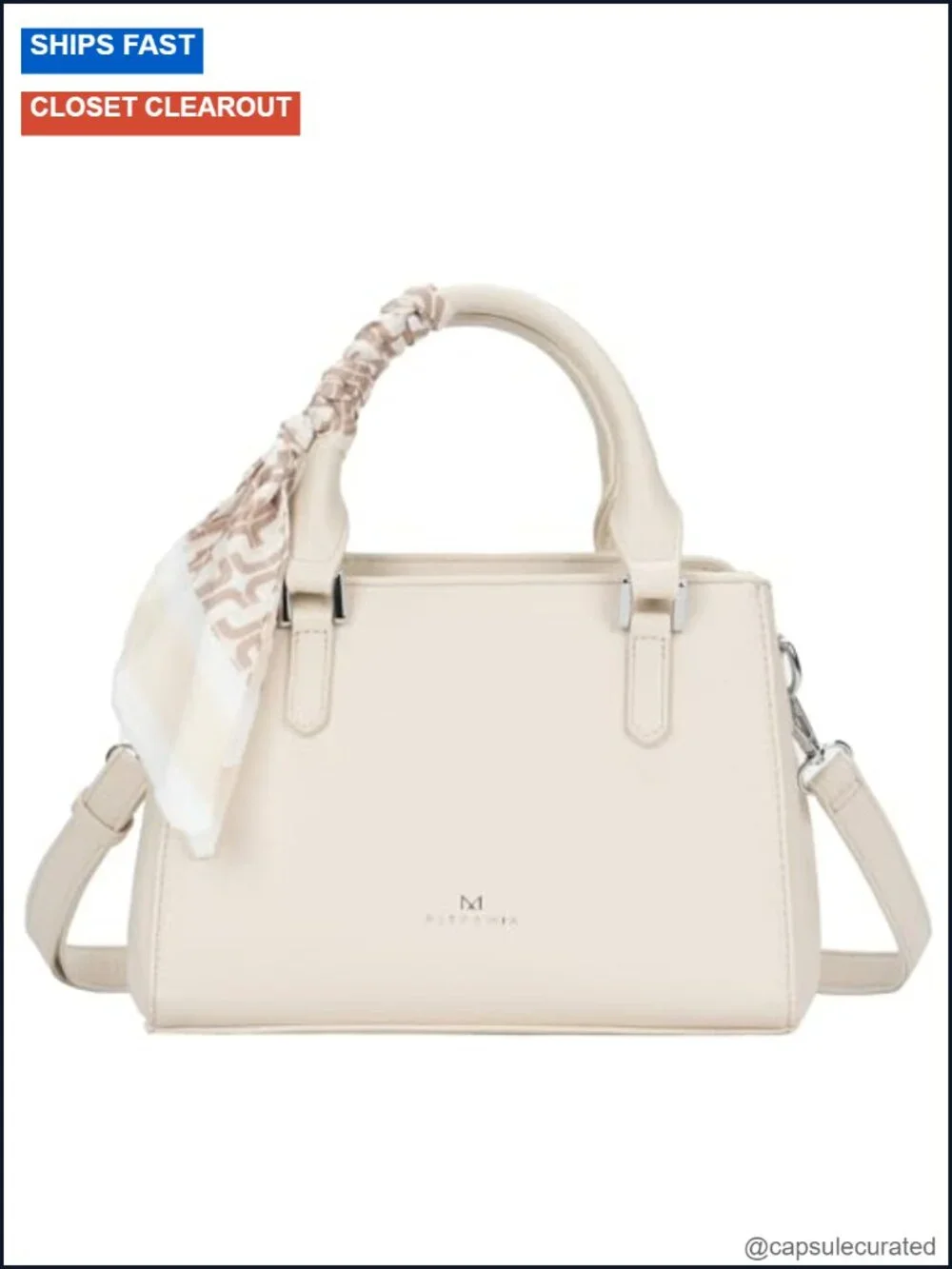 Top Handle Satchel, Vegan Leather Crossbody, Detachable Scarf